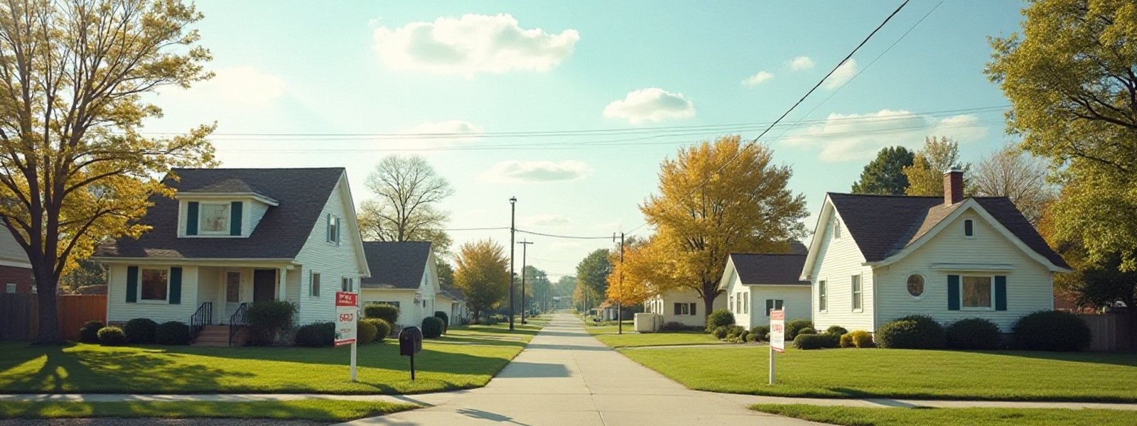 A residential street with houses either side, one listed for sale