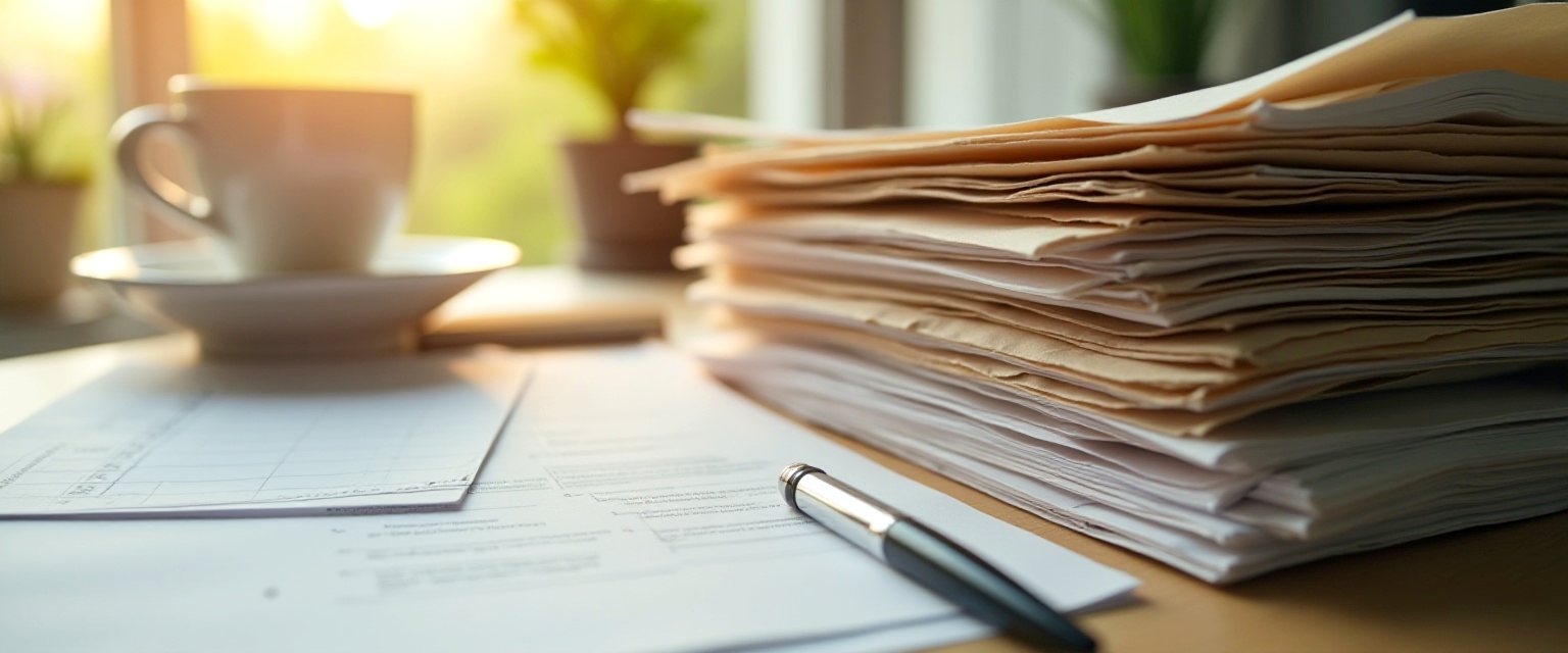 Loan documents, a calculator and keys on a desk