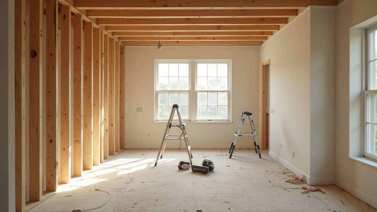 A house mid-renovation with framing exposed
